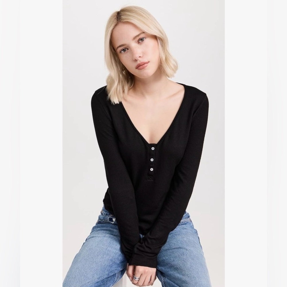 Free people keep it basic black ribbed tee